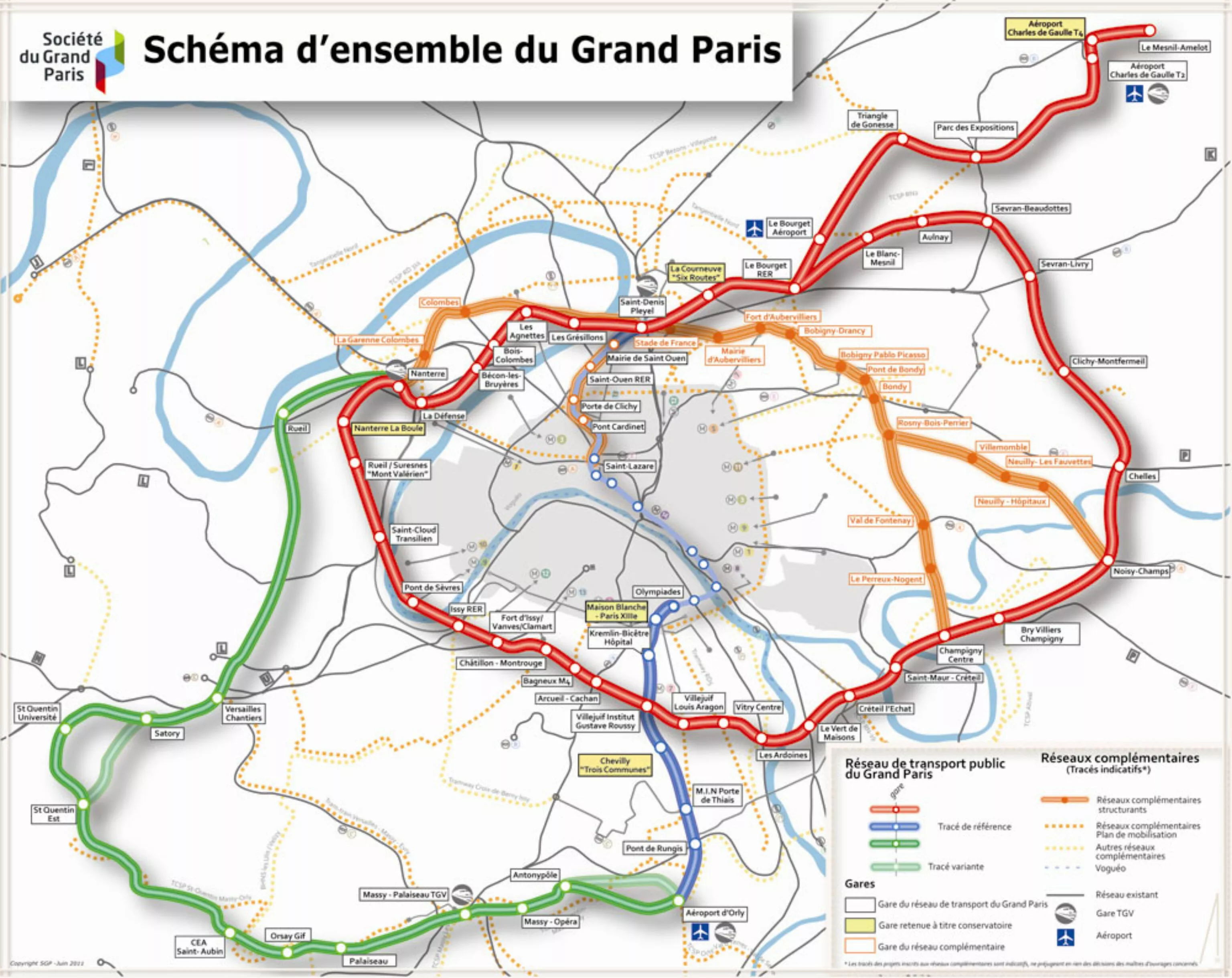 Le schéma d'ensemble du réseau de transport public du Grand Paris